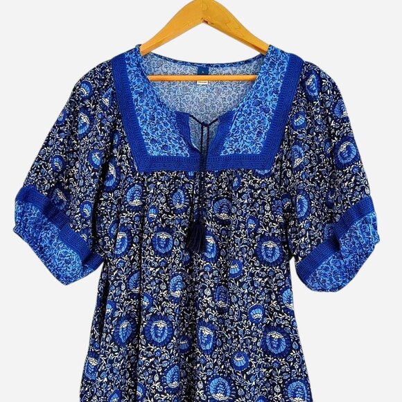 Old Navy Puff-Sleeve Printed Mini Swing Dress in Blue Blossoms l Size Large - Picture 5 of 9